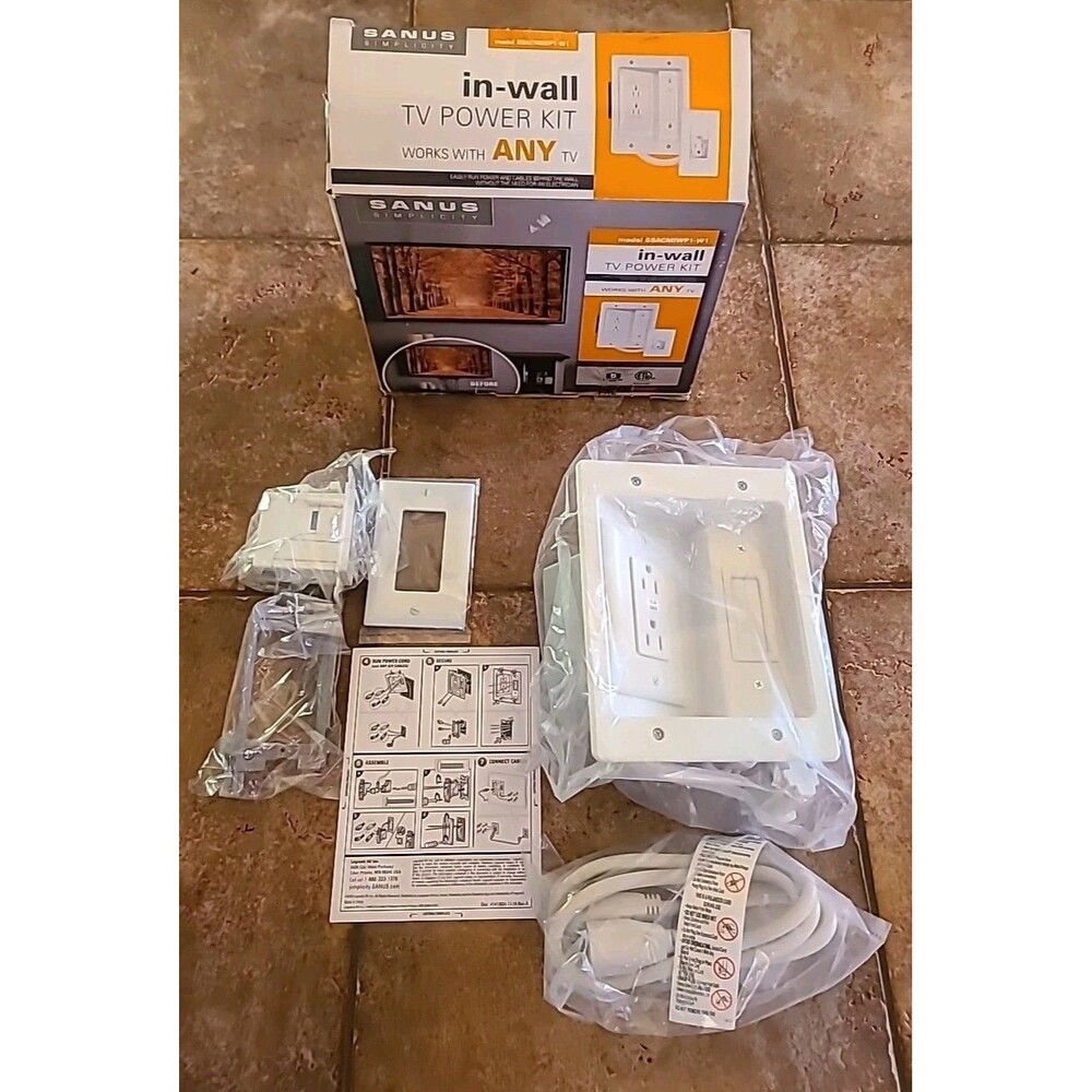 New. Sanus Simplicity In Wall Cable Concealer Recessed Power Kit TV Flush Mount